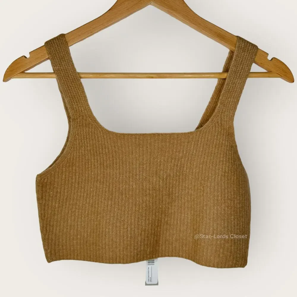 Everlane Cozy Stretch Cropped Tank Top XS Camel Brown Wool Sustainable Layering